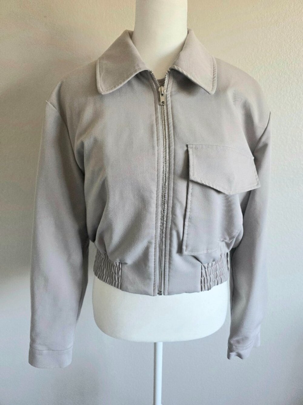 Jason Wu Women's Zip Bomber Jacket Silver Gray Quilted Lining Pocket Size M